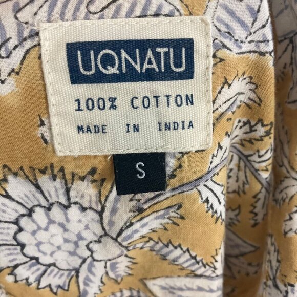 Uqnatu Floral Shirt Dress Womens Small Mustard Yellow Cotton Lightweight Beachy - Picture 3 of 9
